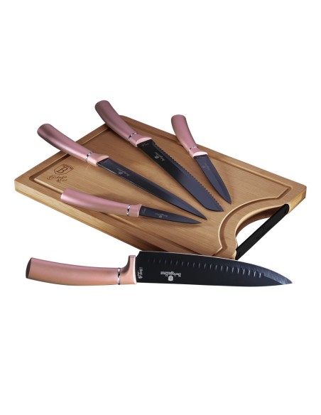 Set cutite, cu tocator de taiere din bambus, 6 piese, Berlinger I-rose