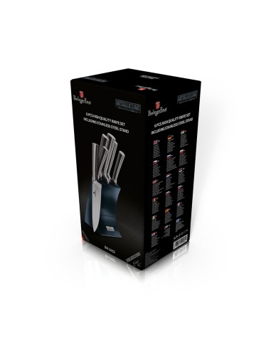 Set de cutite, 6 piese, 5 cutite cu suport inox, Aquamarine, BH/2452