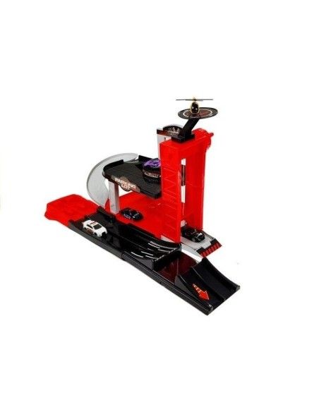 Pista auto cu parcare si lift, 4 masinute si un elicopter pentru copii, LeanToys, 4645 produse de calitate pentru copii, baieti 