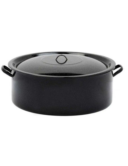 Cratita cu capac emailata 50 litri, diametru 57 cm, de culoare nearga.