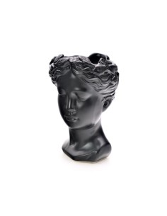 Vaza decorativa, in forma de cap, ceramica, neagra, 19 x 12 cm | GimiHOME
