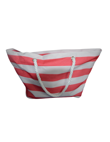 Geanta de plaja, din material textil, dungi alb-rosu, 59x19x40cm