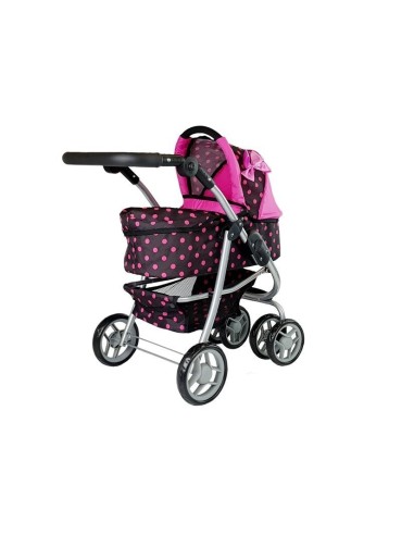 Carucior pentru papusi, negru cu buline roz, 2 in 1, LeanToys, 7706