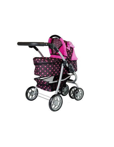 Carucior pentru papusi, negru cu buline roz, 2 in 1, LeanToys, 7706