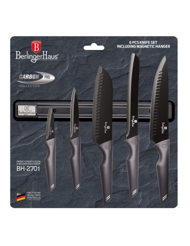 Set cutite, 6 piese, cu sport magnetic, Carbon pro, Berlinger Haus, BH 2701