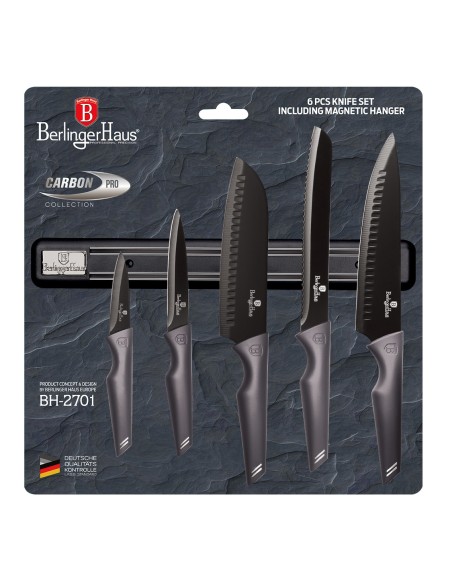 Set cutite, 6 piese, cu sport magnetic, Carbon pro, Berlinger Haus, BH 2701